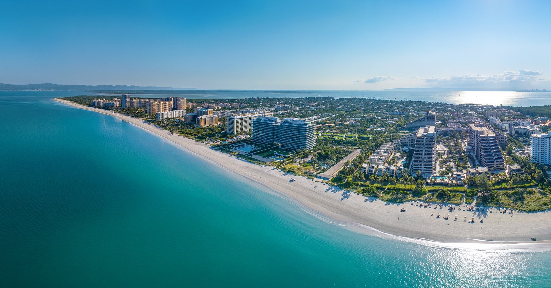 Aerial view of Key Biscayne and turquoise Biscayne Bay waters
